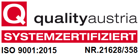 Qualityaustria Systemzertifziert ISO 90001:2015 Nr.21628/358